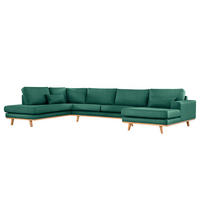 WOHNLANDSCHAFT mit Longchair - Dunkelgrün/Buchefarben, Textil (371/81/219cm) - home24