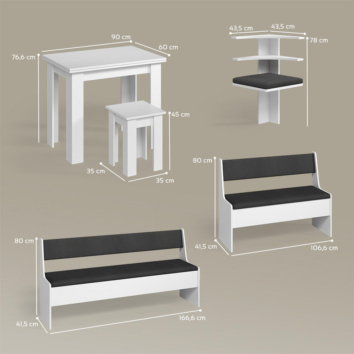ECKBANKGRUPPE Tiberio Weiß 210 x 150 cm mit Tisch - Weiß, Holzwerkstoff (210/80/150cm) - Livinity®