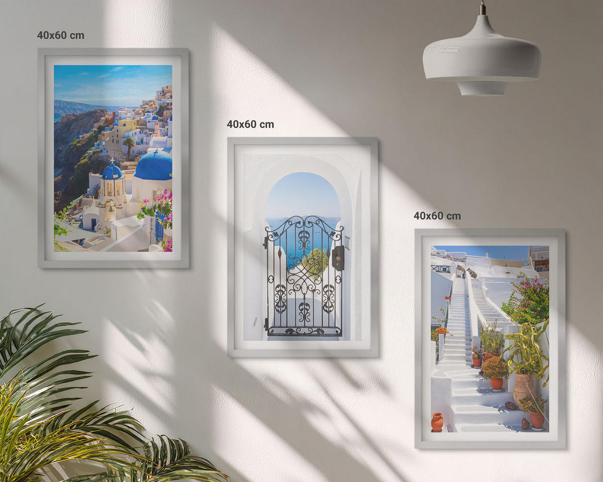 WANDBILDER 3er Set - 40x60 cm Silberner Rahmen - Santorini-Architektur Oia - Silberfarben, Kunststoff (40/60cm) - ArtPrintCave
