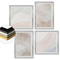 WANDBILDER 4er Set - 50x50 cm & 40x60 cm Silberner Rahmen - Aquarellblätter in Pastellfarben - Silberfarben, Kunststoff (50/50cm) - ArtPrintCave