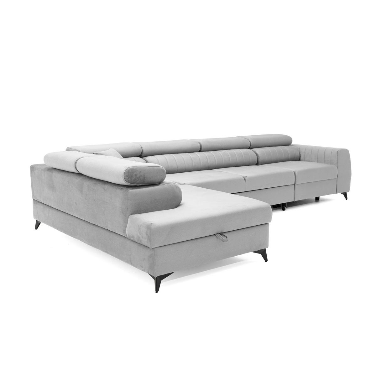 ECKSOFA PIERO MAXI Links mit Schlaffunktion 195x125 Velours Grau - Schwarz/Grau, Holz/Textil (350/203cm) - Muffo