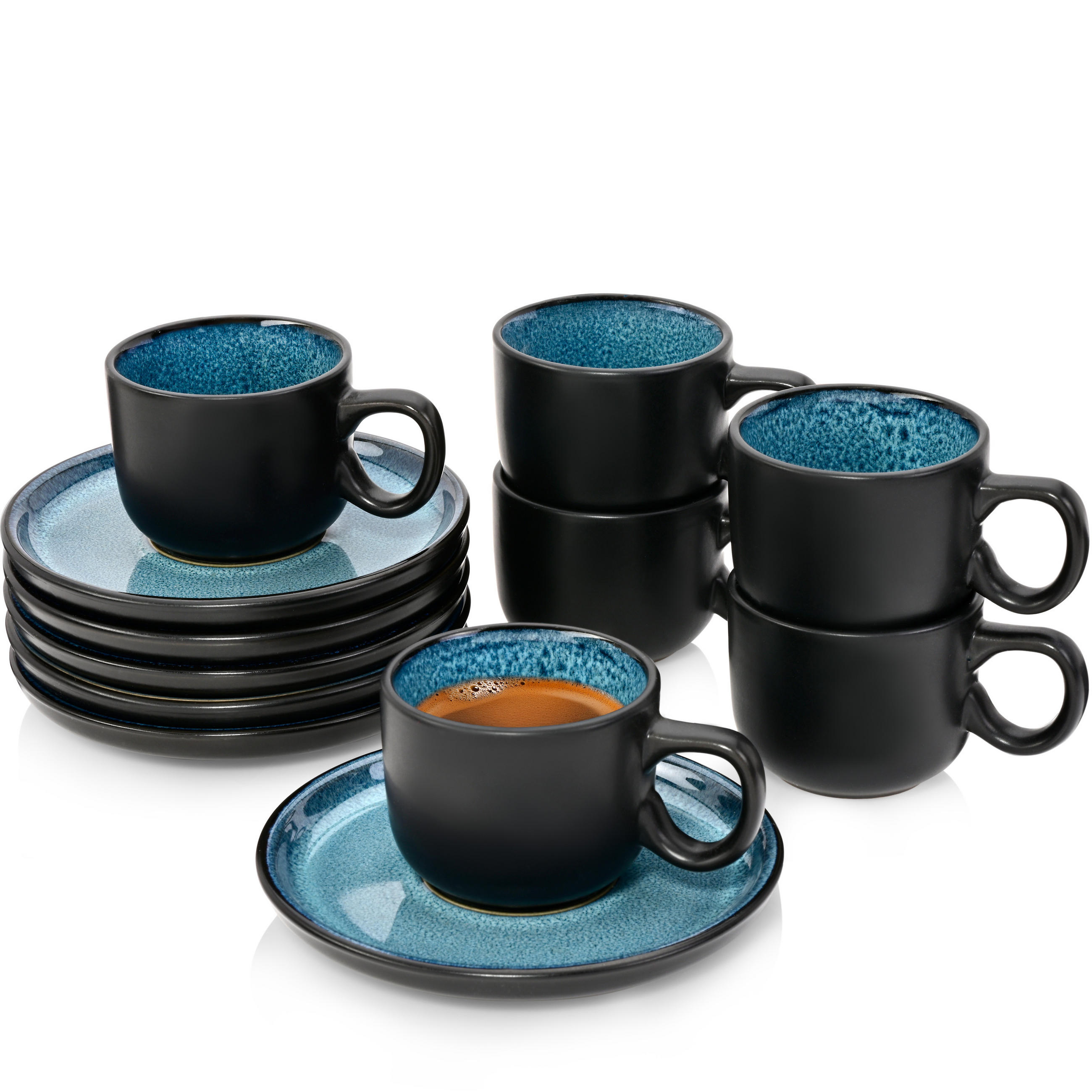 ESPRESSOTASSEN SET VIGO - 12 teilig aus Steingut - Blau, Stein (0.08L) - Sänger