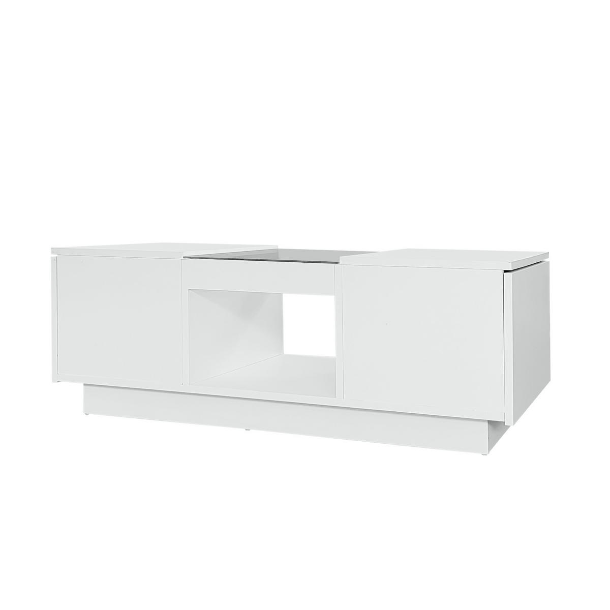 COUCHTISCH in Weiß 100/50/35,5 cm aus Spanplatte mit LED-Beleuchtung, App-Steuerung, 2 Schubladen - Weiß, Holzwerkstoff (50/100/35.5cm) - CHICFURN