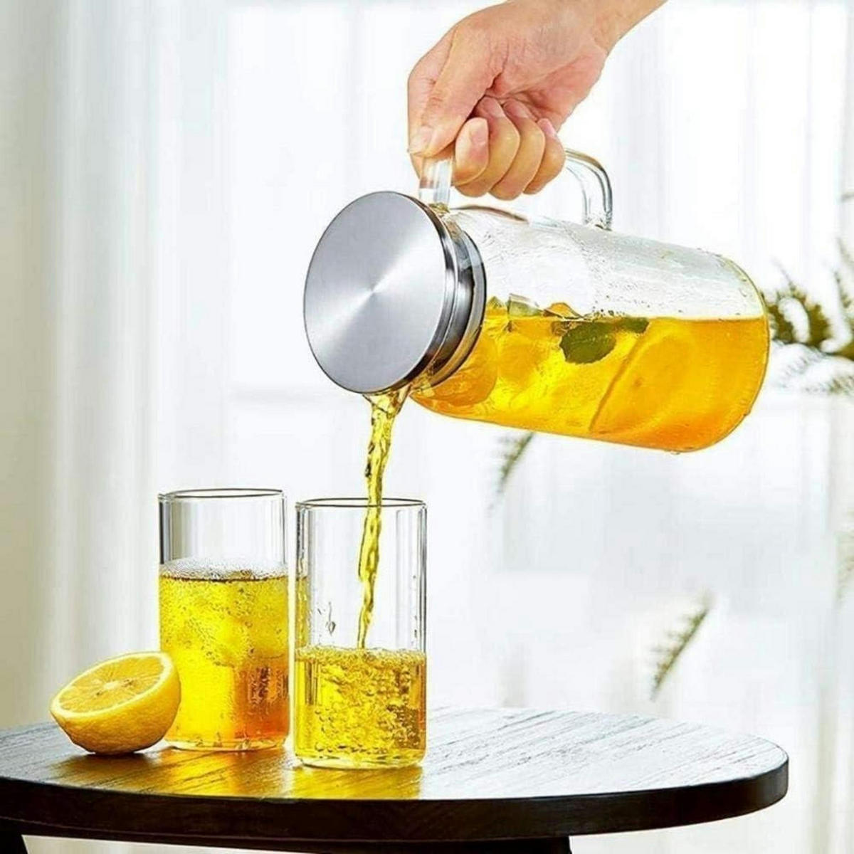 GLASKARAFFE Borosilikatglas mit Edelstahl-Deckel 1,2 L - Transparent, Glas (8/24cm)