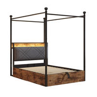 HIMMELBETT 90/190 cm DE-02087, in Schwarz, mit Hydraulik, LED und USB-C - Schwarz, Metall (90/190cm) - ComfortXL