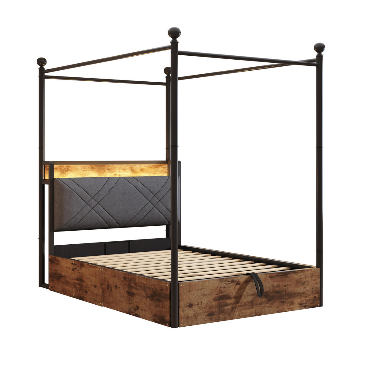 METALLBETT 90/190 cm schwarz mit hydraulischem Stauraum und LED-Beleuchtung - Schwarz, Metall (90/190cm) - OKWISH