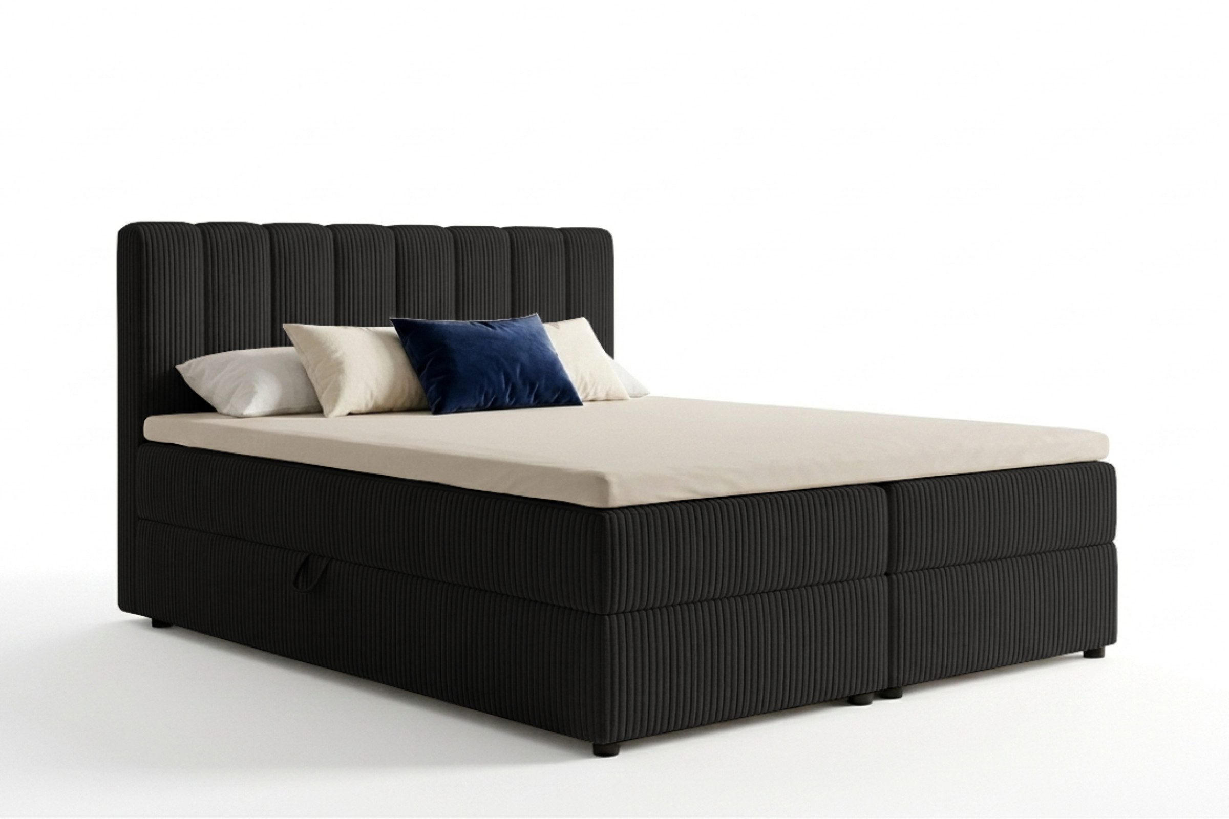 BOXBETT WILL 160/200 in Cord Schwarz H3 - Schwarz, Holz/Holzwerkstoff (160/200cm) - Deine Möbel 24