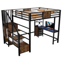 HOCHBETT 140/200 cm aus Metall mit Schreibtisch, LED, Schwarz - Schwarz, Metall (140/200cm) - OKMYHOME
