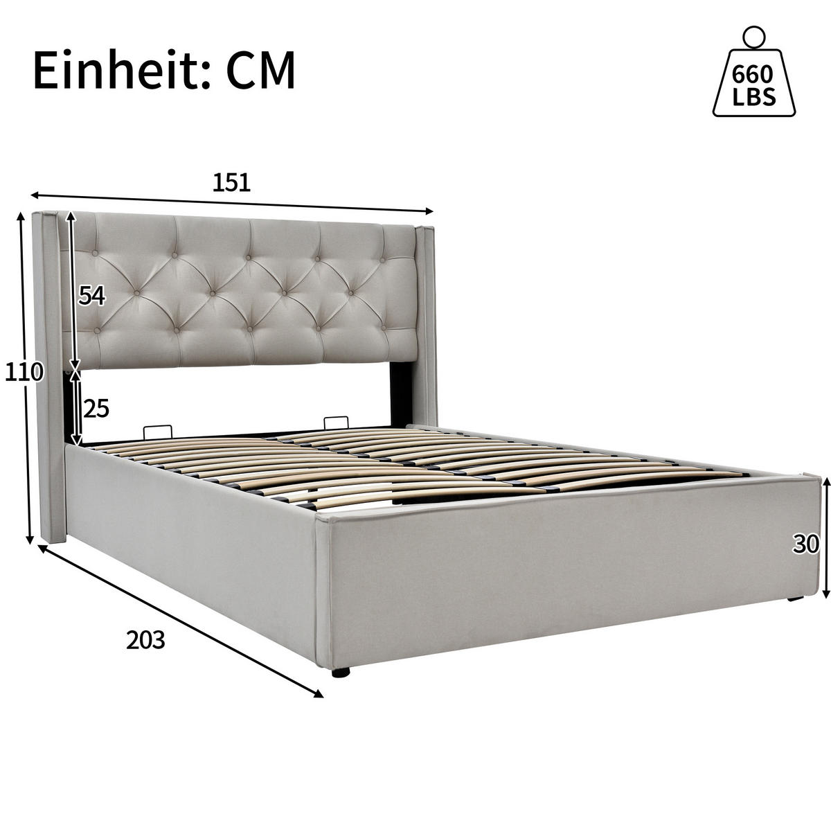 BETT mit Bettkasten 140x200 cm Baumwolle Light Grey - Hellgrau, Metall (140/200cm) - Meubliv