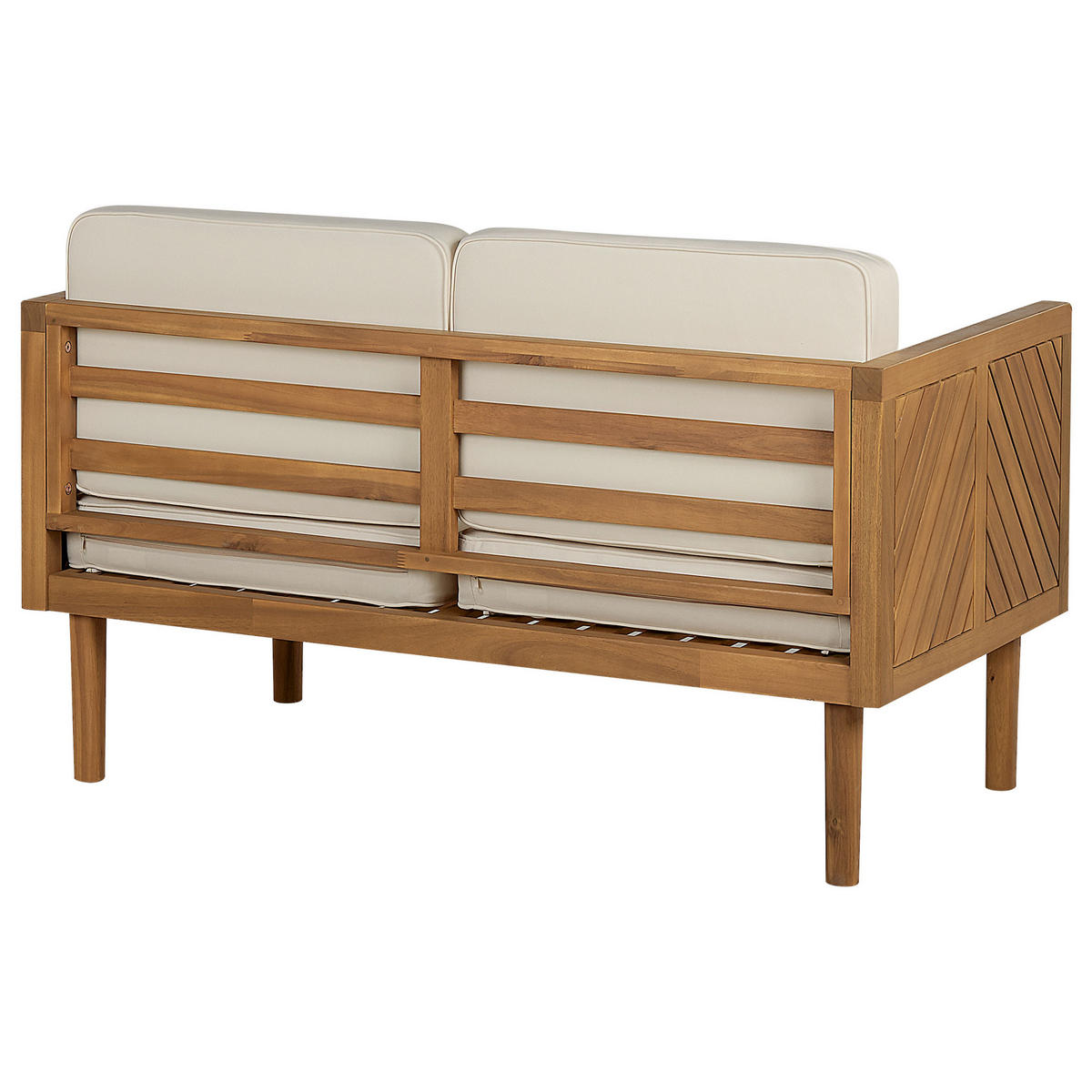 GARTENSOFA 2-Sitzer Akazienholz hellbraun Auflagen creme Baratti - Hellbraun/Weiß, Holz (122/76/65cm) - Beliani