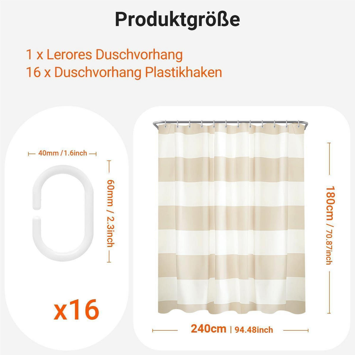 DUSCHVORHANG Beige Streifen 240 x 180 cm - Multicolor, Textil (240/180cm)