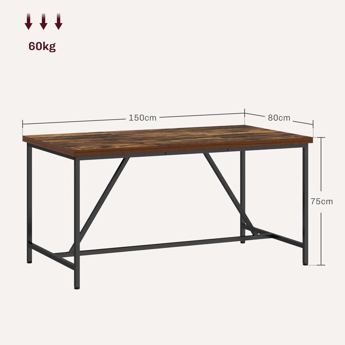ESSTISCH Braun 1 Stück - Braun, Naturmaterialien (150/80/75cm) - GiPP