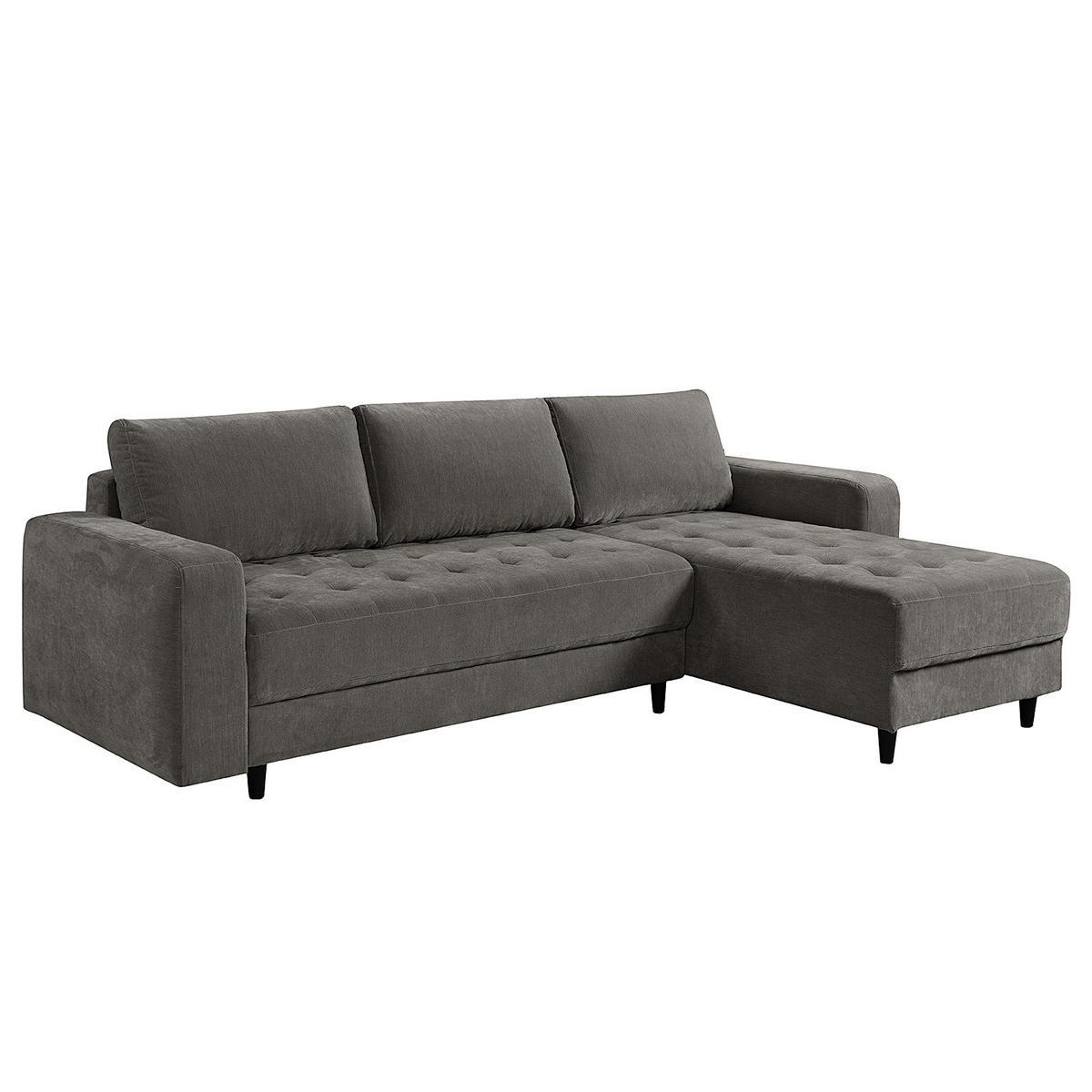 ECKSOFA mit Schlaffunktion - Flachgewebe - Anthrazit/Schwarz, Holz/Textil (240/156cm) - home24