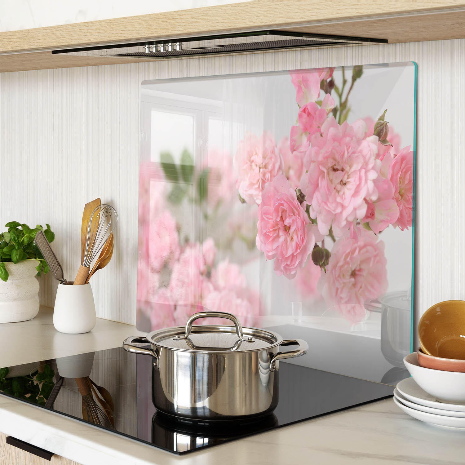 GLASPLATTE 60x52 cm Wildrosen - Pink, Glas (60/0.4/52cm) - TULUP