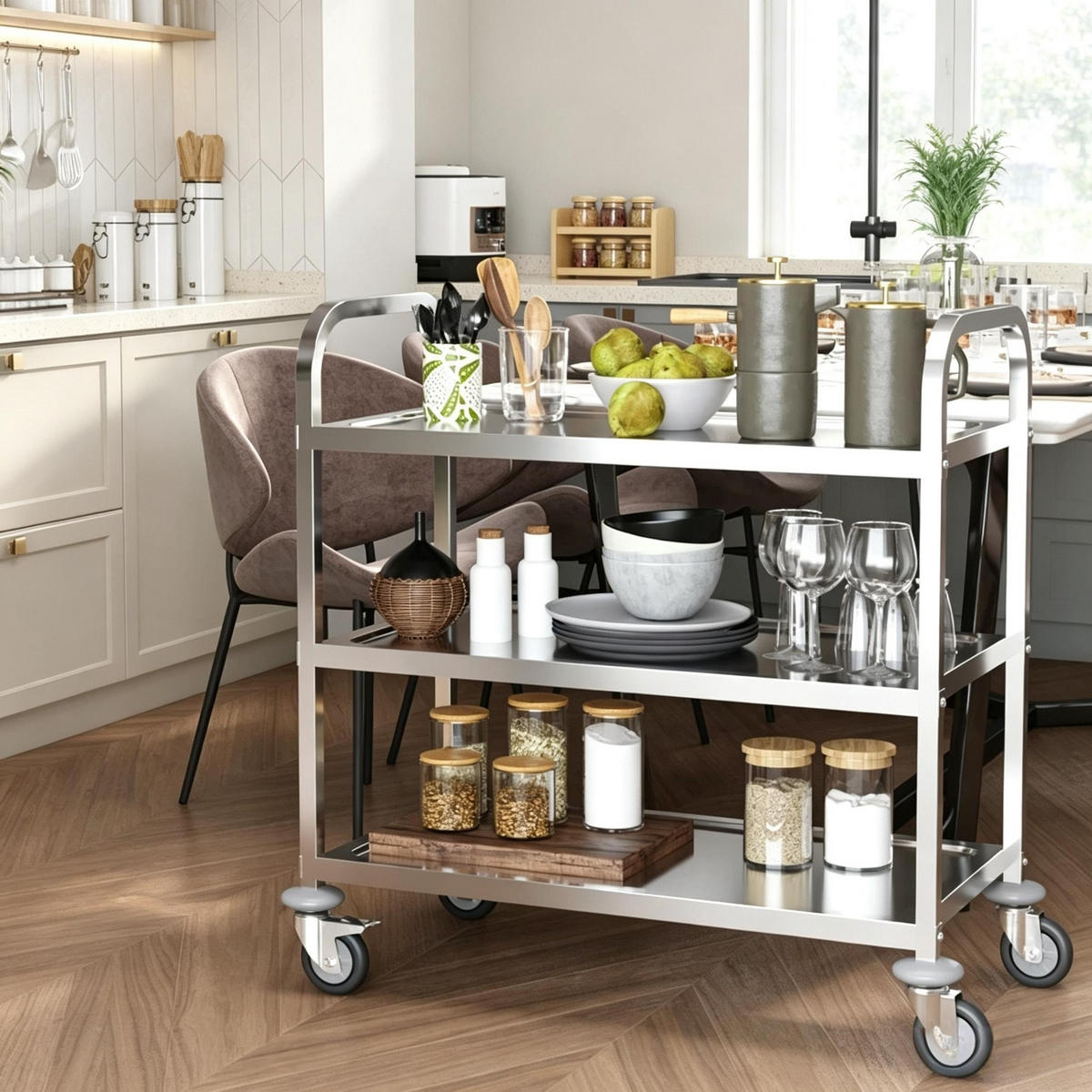 KÜCHENWAGEN Mit Rollen, 150 KG TRAGKRAFT, Für Küche Und Esszimmer, 90,5/50,5/88,2 cm - Multicolor, Holzwerkstoff (50.5/88.2/90.5cm) - Rolipo