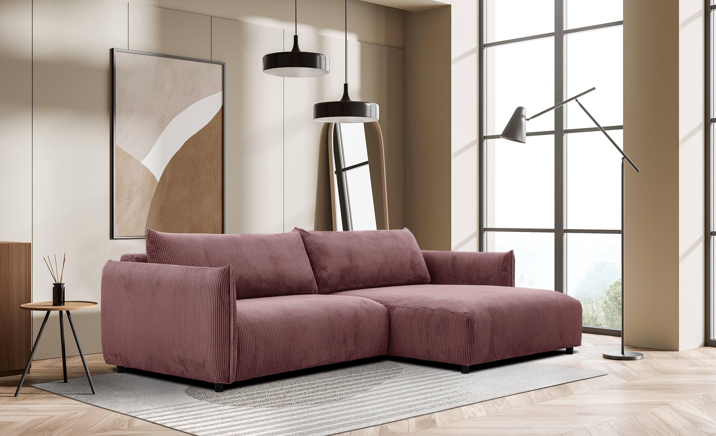 ECKSOFA TAUER 5-Sitzer, altrosa - Schwarz/Altrosa, Holzwerkstoff/Kunststoff (292/174cm) - Courtois Laville