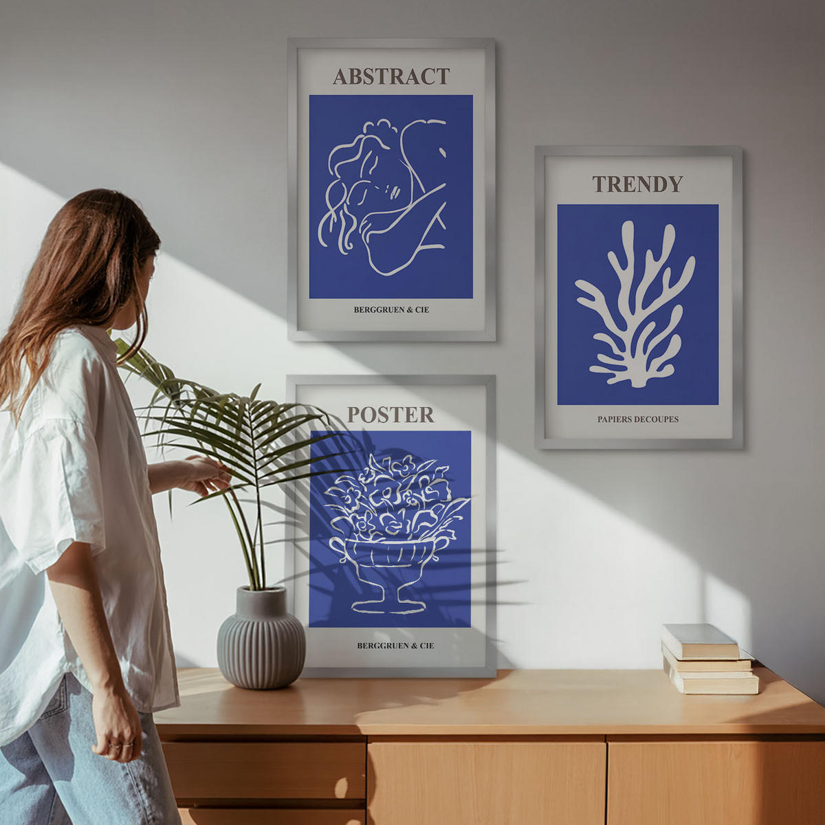 WANDBILDER 3er Set - 40x60 cm Silberner Rahmen - Stilvolle blaue Poster - Silberfarben, Kunststoff (40/60cm) - ArtPrintCave