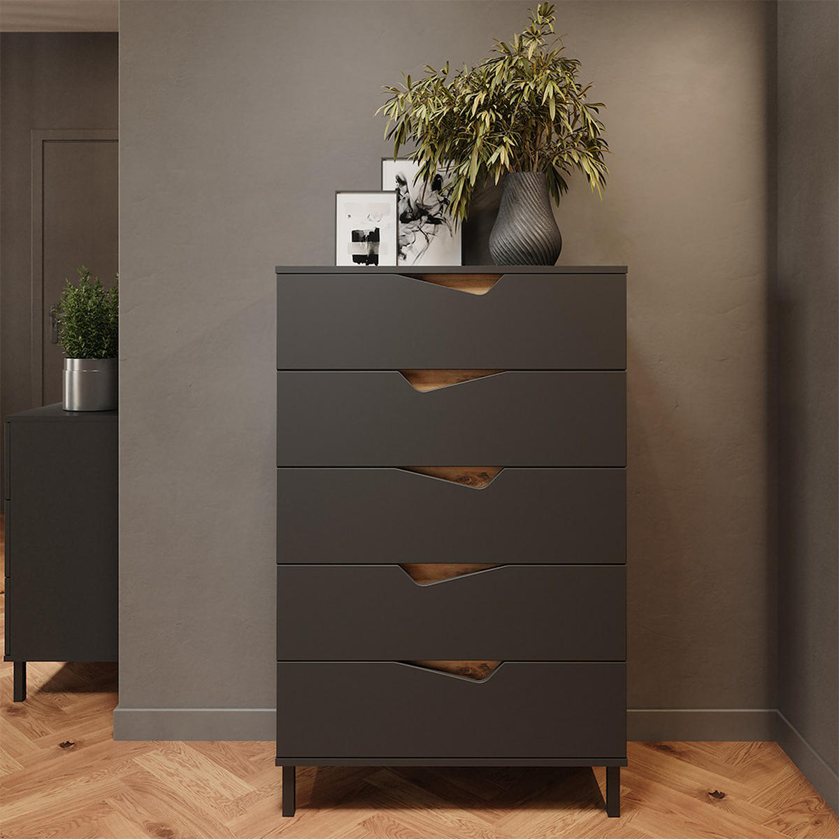 KREDENC Marelle Antracit/Artisan - antracitová, kompozitní dřevo (76/120/38cm) - Vicco