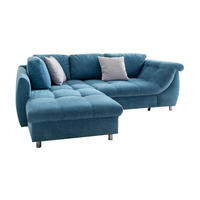 ECKSOFA mit Schlaffunktion, Wellenunterfederung, Ottomane links B250/T190/H84 cm, Liegefl. 179x190 cm, Mikrofaser Blau / 17108 - Blau/Chromfarben, Textil/Metall (250/190cm) - luma-home