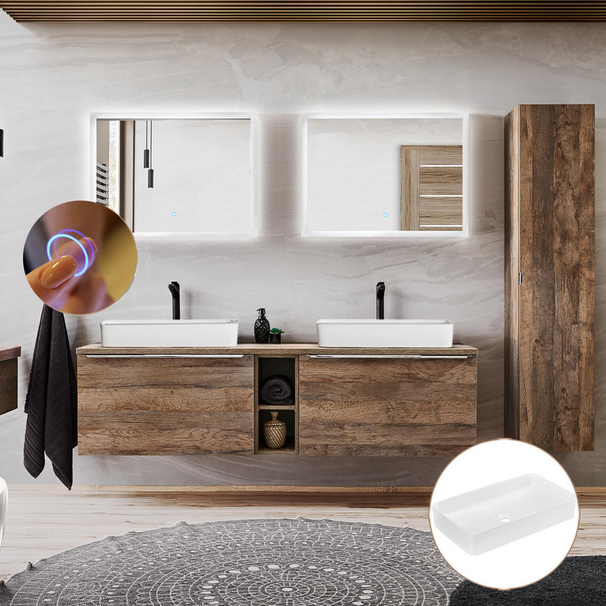 BADMÖBEL-SET 9-TLG. Puebla-56 - Braun, Holzwerkstoff (225/200/46cm) - Lomado