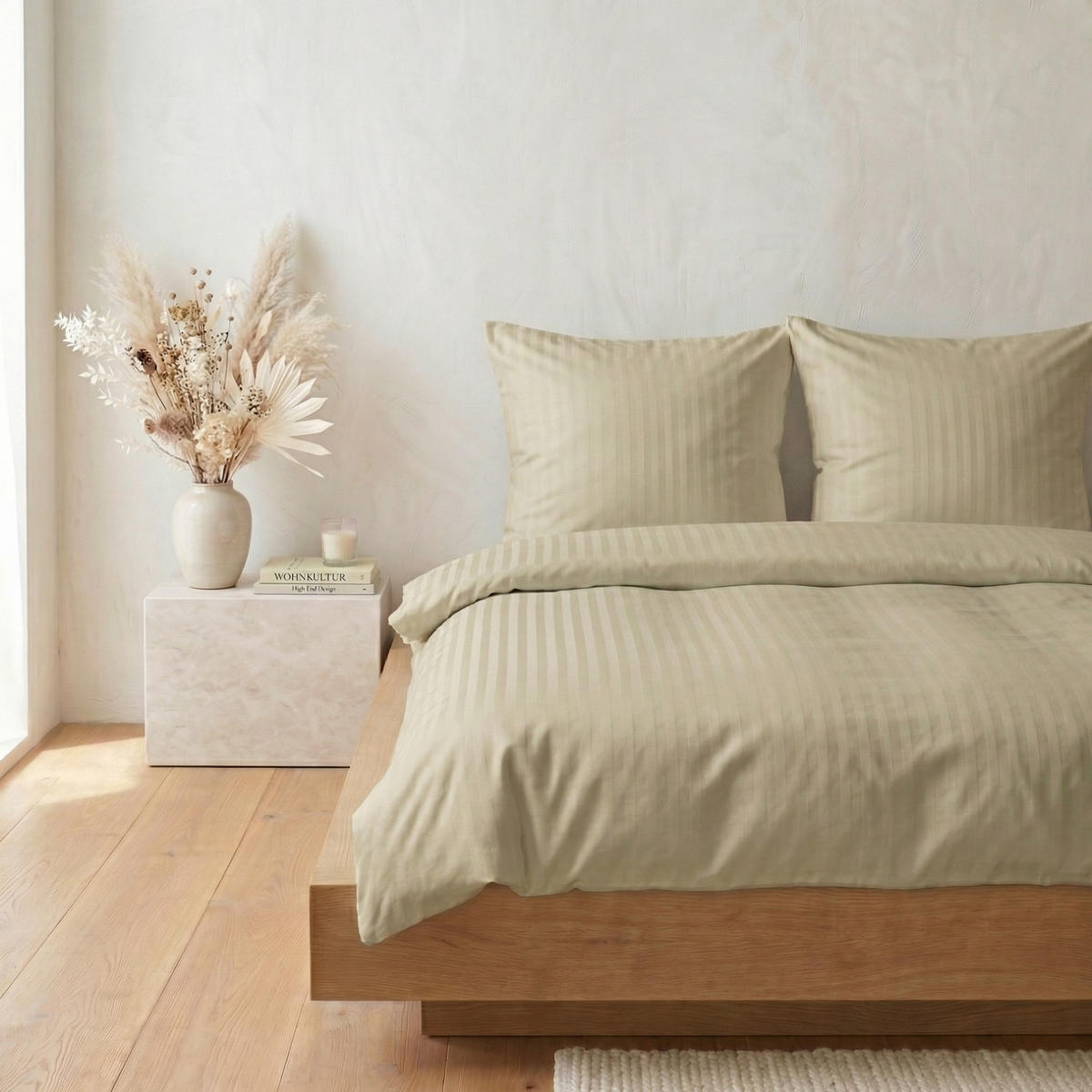 BETTWÄSCHE Damast 135x200 Beige Taupe gestreift - Made in Germany - Taupe, Textil (135/200cm) - Carpe Sonno