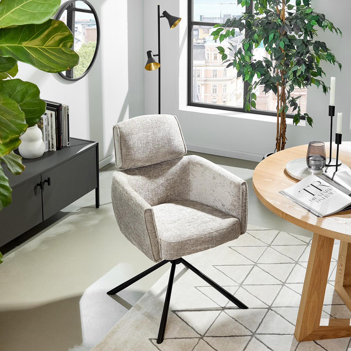 ARMLEHNENSTUHL - Drehbar, Chenille / Eisen - Beige, Textil (60/92/64cm) - home24