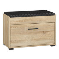 SCHUHBANK Caro Sonoma Eiche hell / schwarz 70 / 34 / 48cm - Schwarz/Braun, Holz/Holzwerkstoff (70/48/34cm) - Feldmann-Wohnen