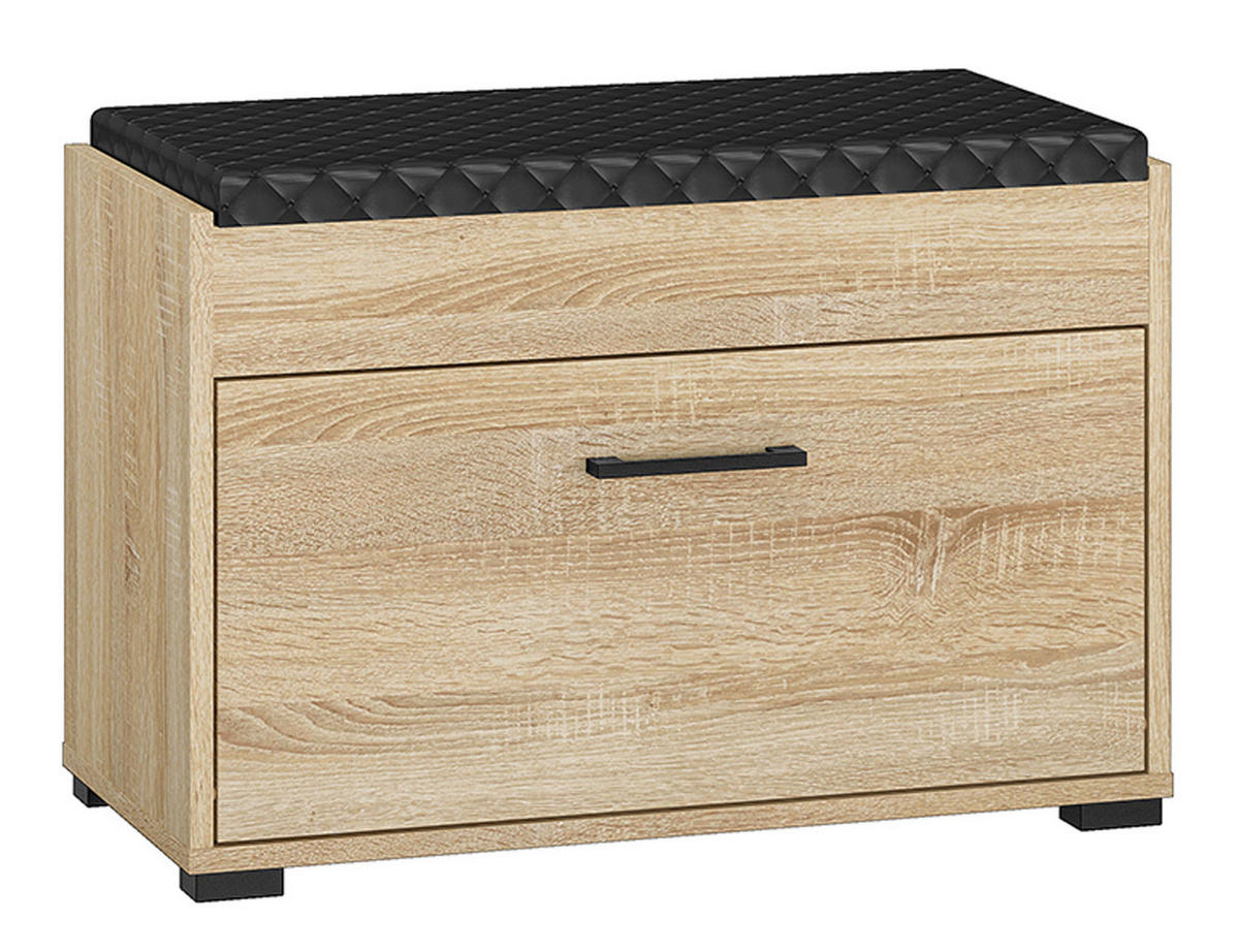 SCHUHBANK Caro Sonoma Eiche hell / schwarz 70 / 34 / 48cm - Schwarz/Braun, Holz/Holzwerkstoff (70/48/34cm) - Feldmann-Wohnen