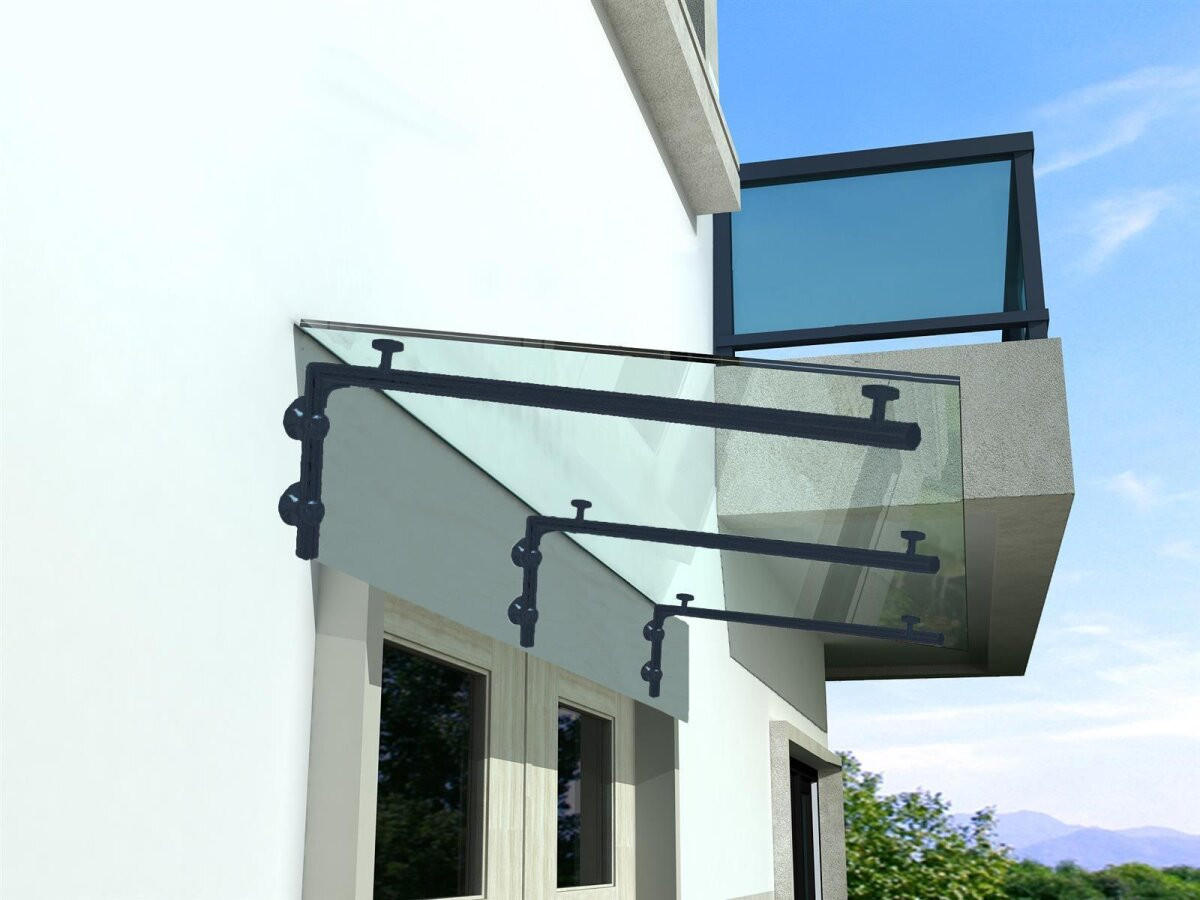 GLASVORDACH 200x90 cm Sicherheitsglas Edelstahl Klarglas L-RAL7016 - Transparent, Glas (200/1.31/90cm) -  Glaswerk Westfalen
