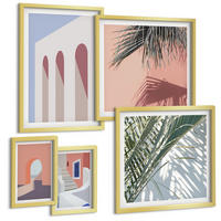 BILDER SET 5er Set - 50x50 cm & 20x30 cm & 40x60 cm Goldrahmen - Illustrationen der Stadtarchitektur - Goldfarben, Kunststoff (40/60cm) - TULUP