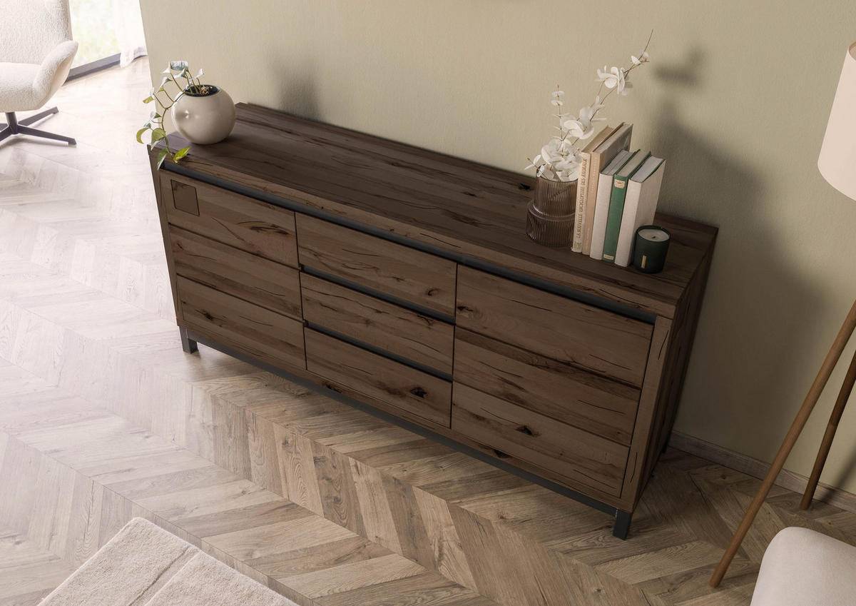 SIDEBOARD Kernbuche 175x45x85 tabacco braun geölt VILLANDERS #209 - Braun, Holz (175/85/45cm) - Massivmoebel24
