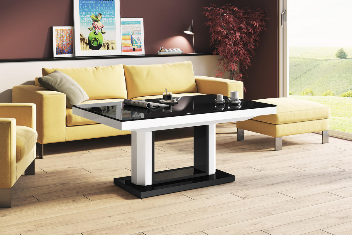 COUCHTISCH rechteckig Schwarz Hochglanz - Weiß Hochglanz 120/75/54 cm - Schwarz Hochglanz/Weiß Hochglanz, Holzwerkstoff (75/120/54cm) - designimpex