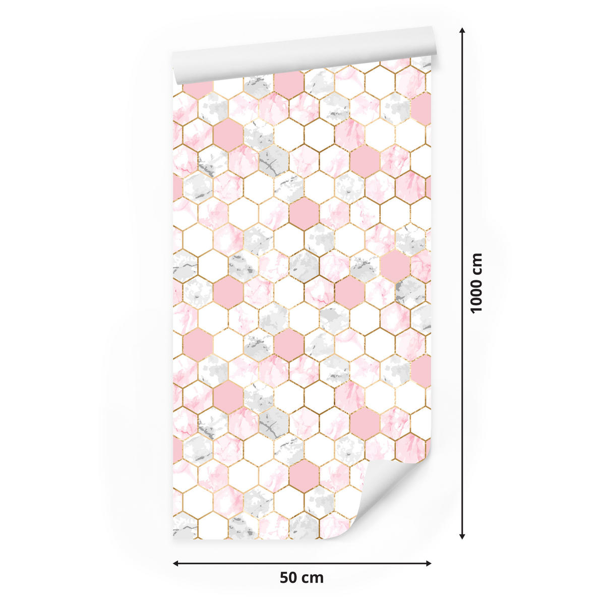 VLIESTAPETE Hexagon-Mosaik in Marmoroptik – Rosa, Weiß, Grau – 50x1000 cm - Rosa/Weiß, Papier (50/1000cm) - Muralo