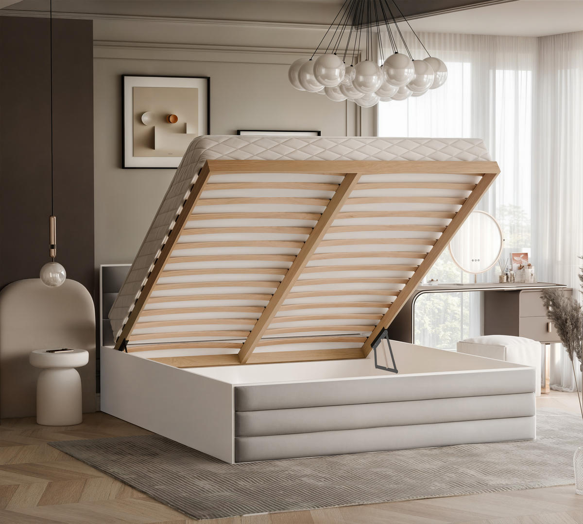 POLSTERBETT VANTAGE 120/200 cm, Bettkasten, mit Matratze, Hellbeige - Sandfarben, Holz/Holzwerkstoff (120/200cm) - Idohome