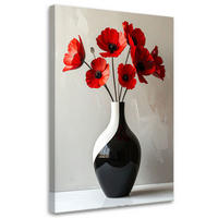 BILD auf Leinwand, Rote Blumen in einer schwarzen Keramikvase - Rot, Textil (20/30cm) - Feeby