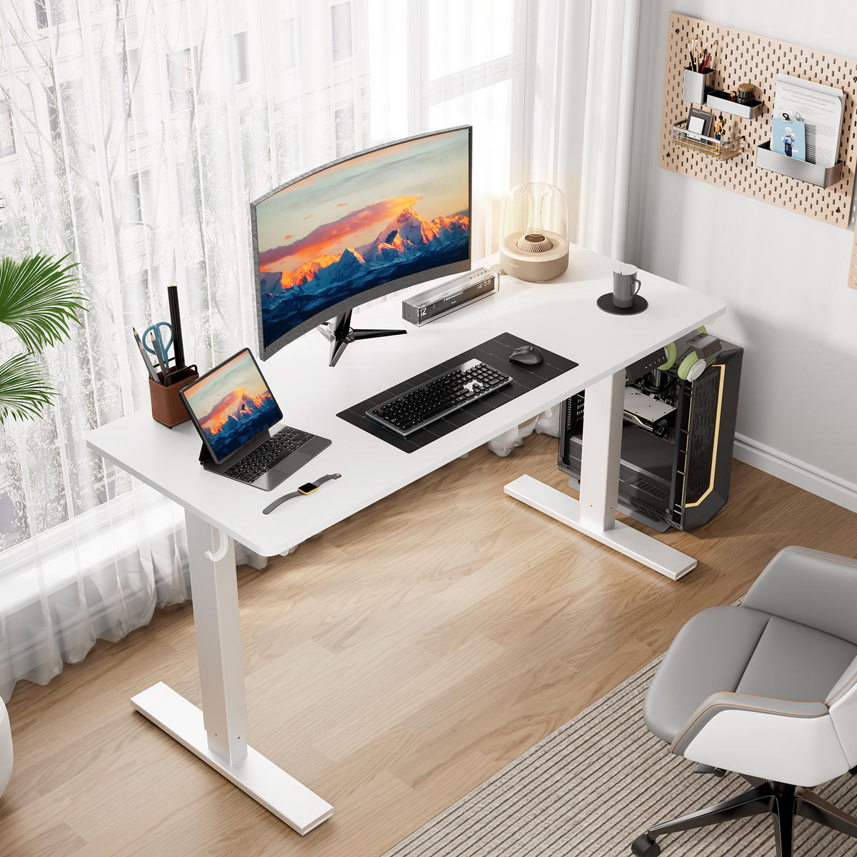 SCHREIBTISCH elektrisch höhenverstellbar 60 x 140 cm, mit Memory- und Kollisionsschutzfunktion - Weiß, Metall (140/60/117cm) - HOMAVO