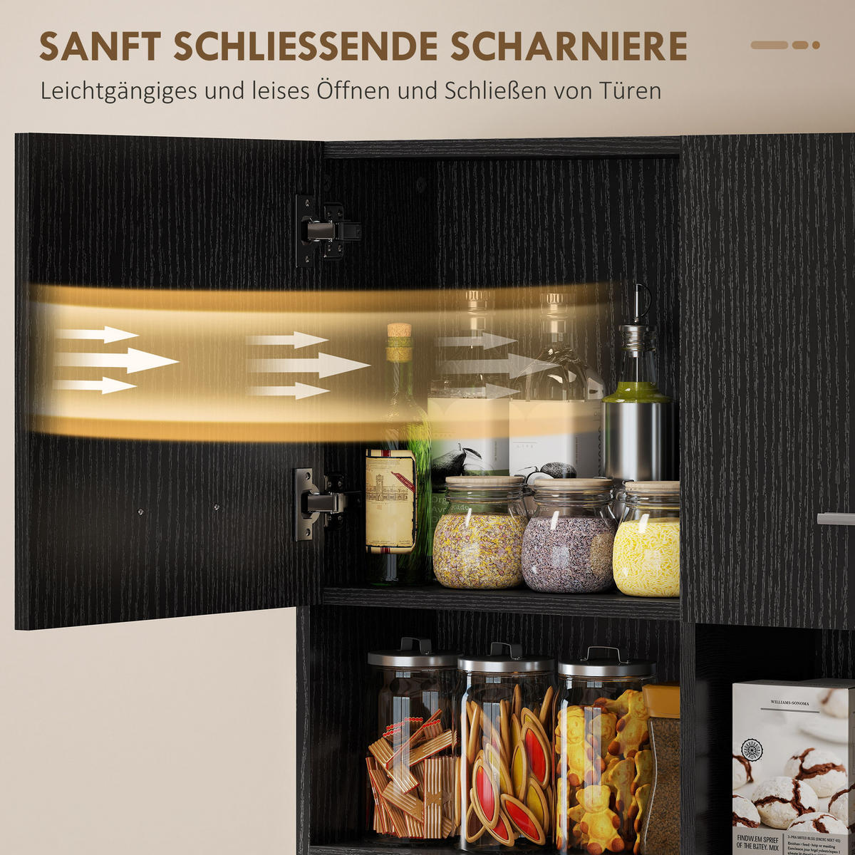KÜCHENSCHRANK Hochschrank mit verstellbarem Regal Schublade Schwarz - Silberfarben/Schwarz, Holzwerkstoff/Metall (35/180/80cm) - HOMCOM