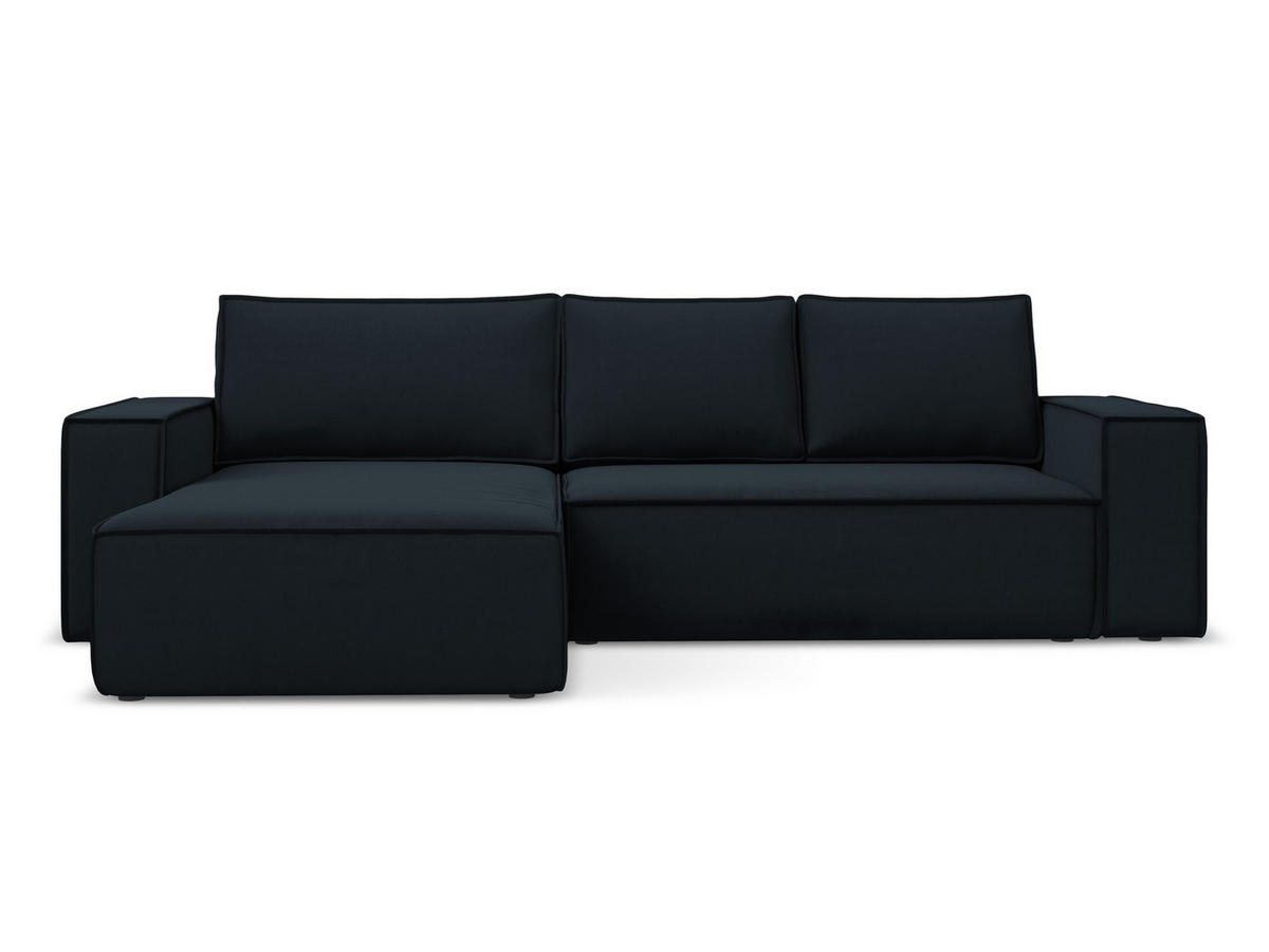 ECKSOFA mit Schlaffunktion Samt Stoff Blau - Blau/Schwarz, Kunststoff/Textil (185/290cm) - Makamii