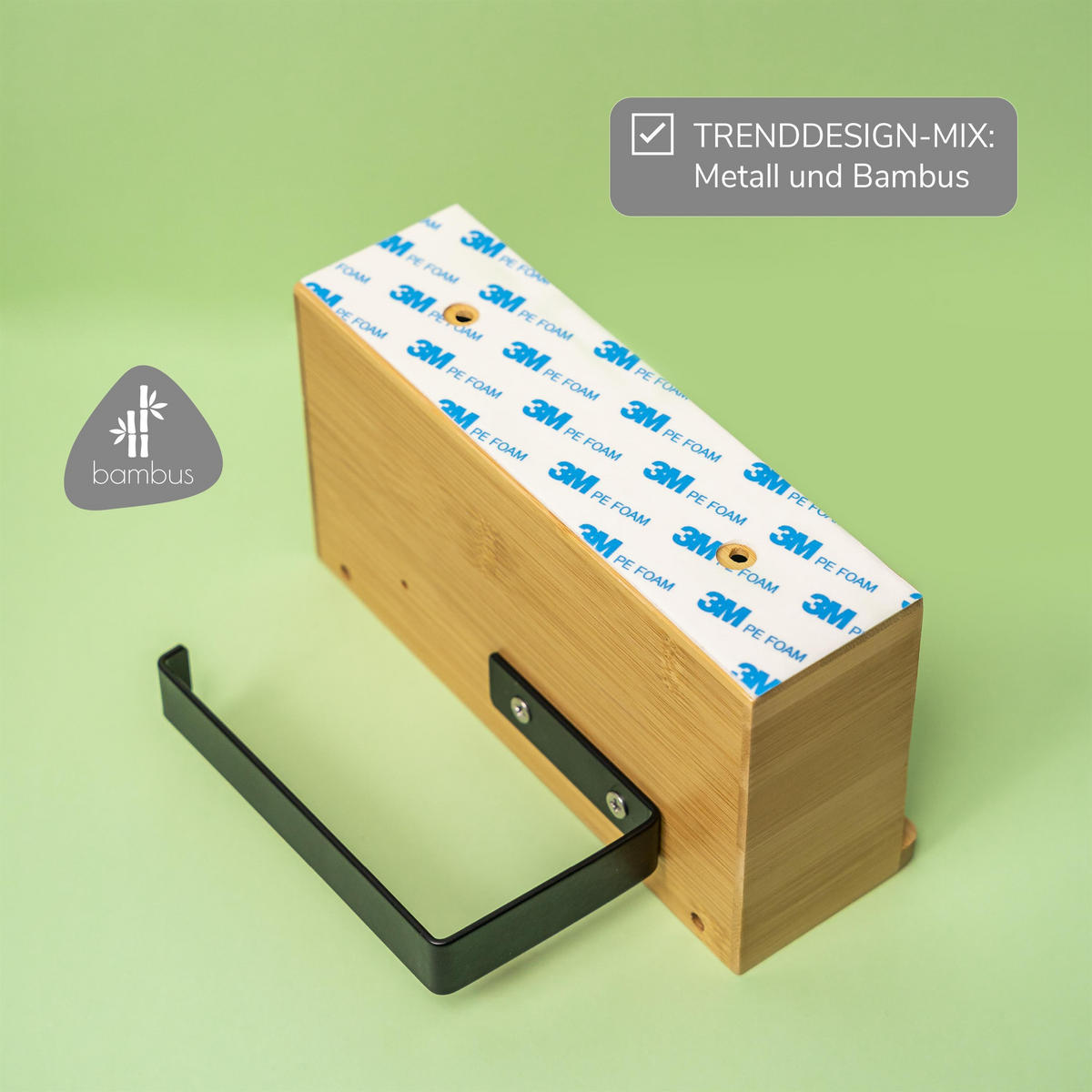 TOILETTENPAPIERHALTER, Bambus/Metall schwarz - Schwarz, Holz (18.5/13/10.5cm) - eluno