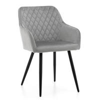 STUHL TODI gepolstert mit Steppung - hellgrau - Samt Velours - Hellgrau/Schwarz, Textil/Metall (56/85/62cm) - NEW HOME