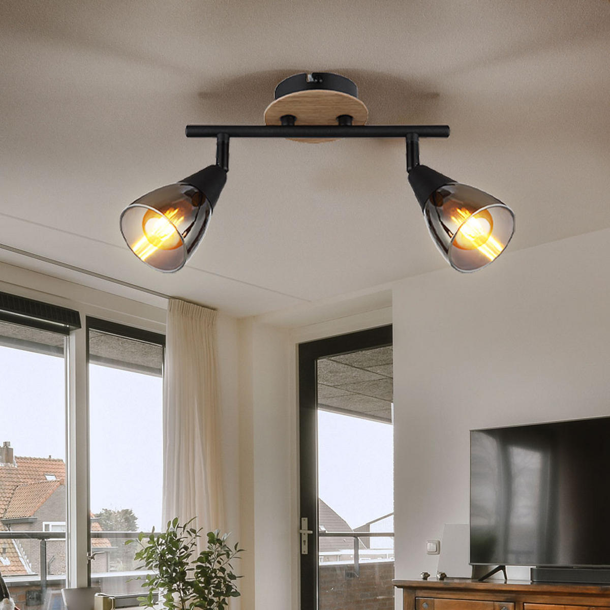 DECKENLEUCHTE Metall Glas Schwarz - Schwarz, Holz (25.5/10/19.5cm) - Globo Lighting