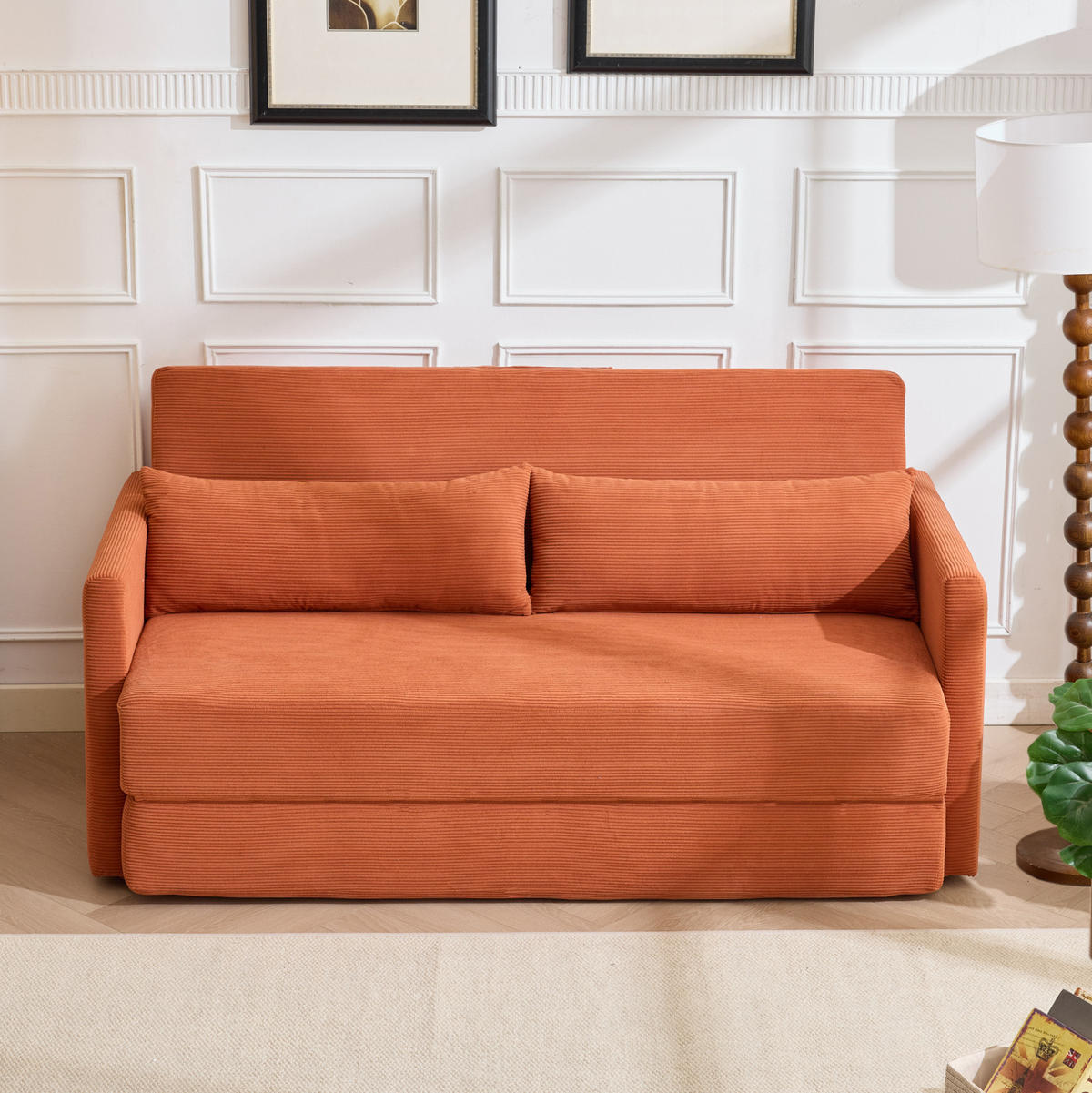 SOFABETT klappbar 165 x 92 cm Cord Orange 2-Sitzer - Orange, Metall (165/82/92cm) - Meubliv