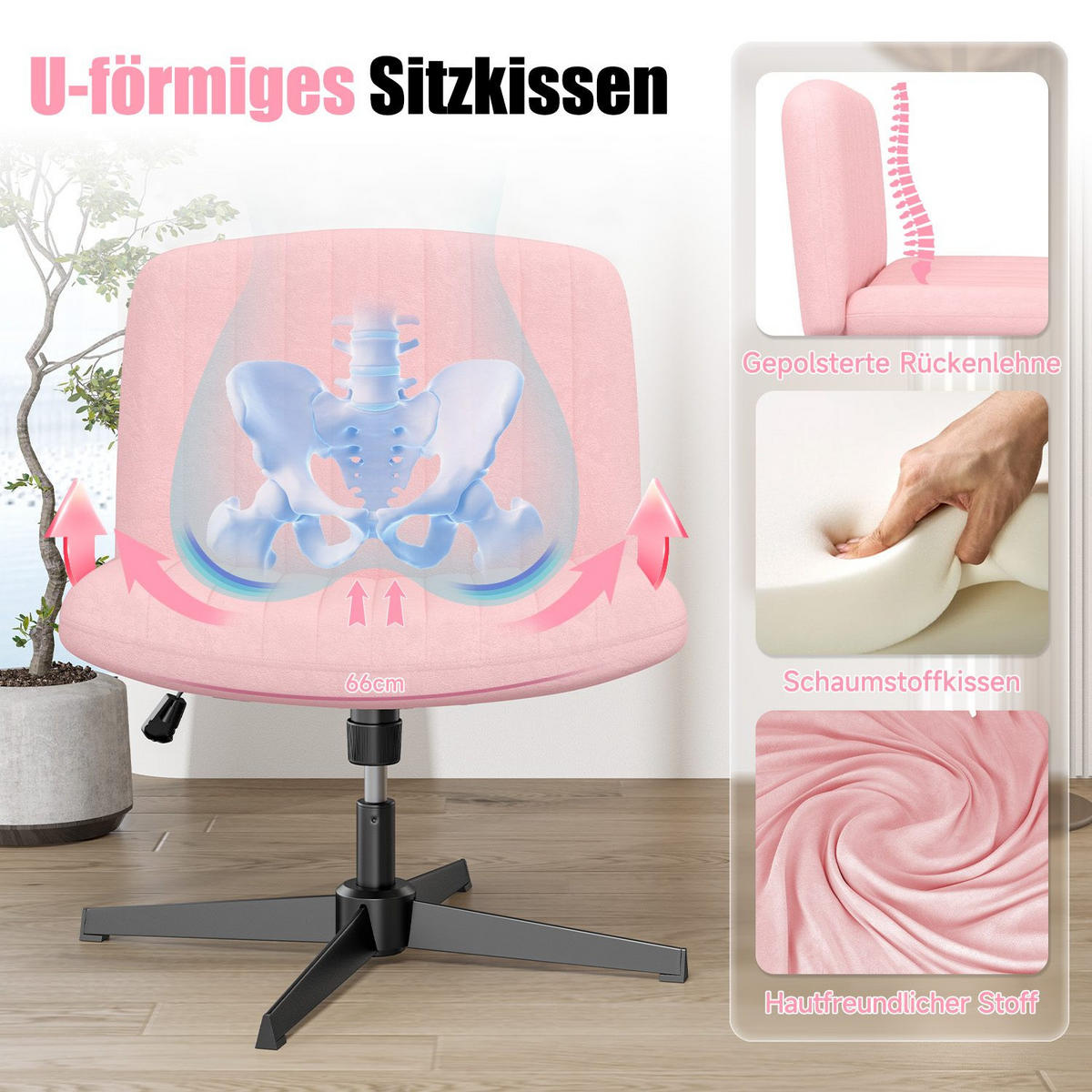 SESSEL Rosa Stoff drehbar modern - Pink, Metall (28.5/55.5/65.5cm) - Rattrix