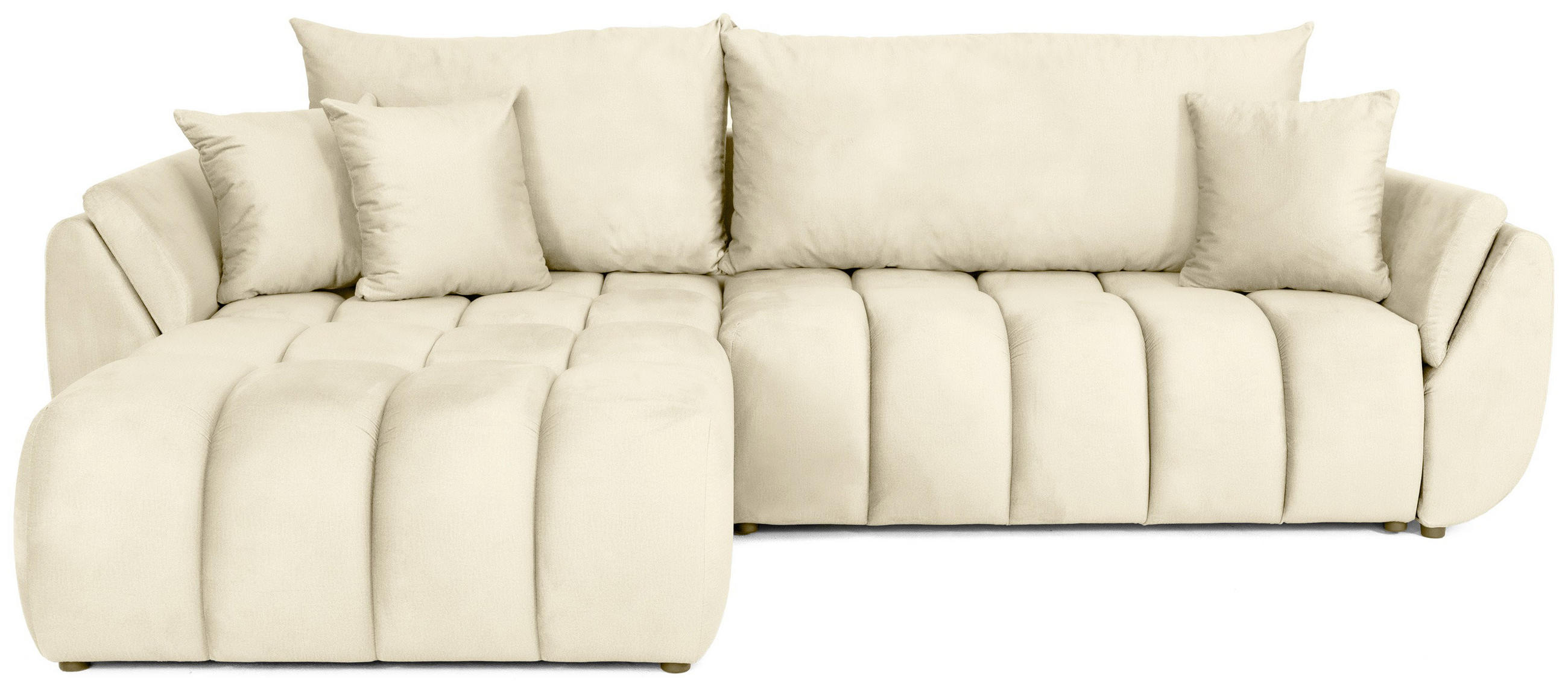 ECKSOFA Iris mit Schlaffunktion und Bettkasten, links oder rechts montierbar – Beige Samt 280/184/85 cm - Ecru/Beige, Kunststoff/Textil (280/184cm) - WFL GROUP