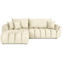 ECKSOFA Iris mit Schlaffunktion und Bettkasten, links oder rechts montierbar – Beige Samt 280/184/85 cm - Ecru/Beige, Kunststoff/Textil (280/184cm) - WFL GROUP