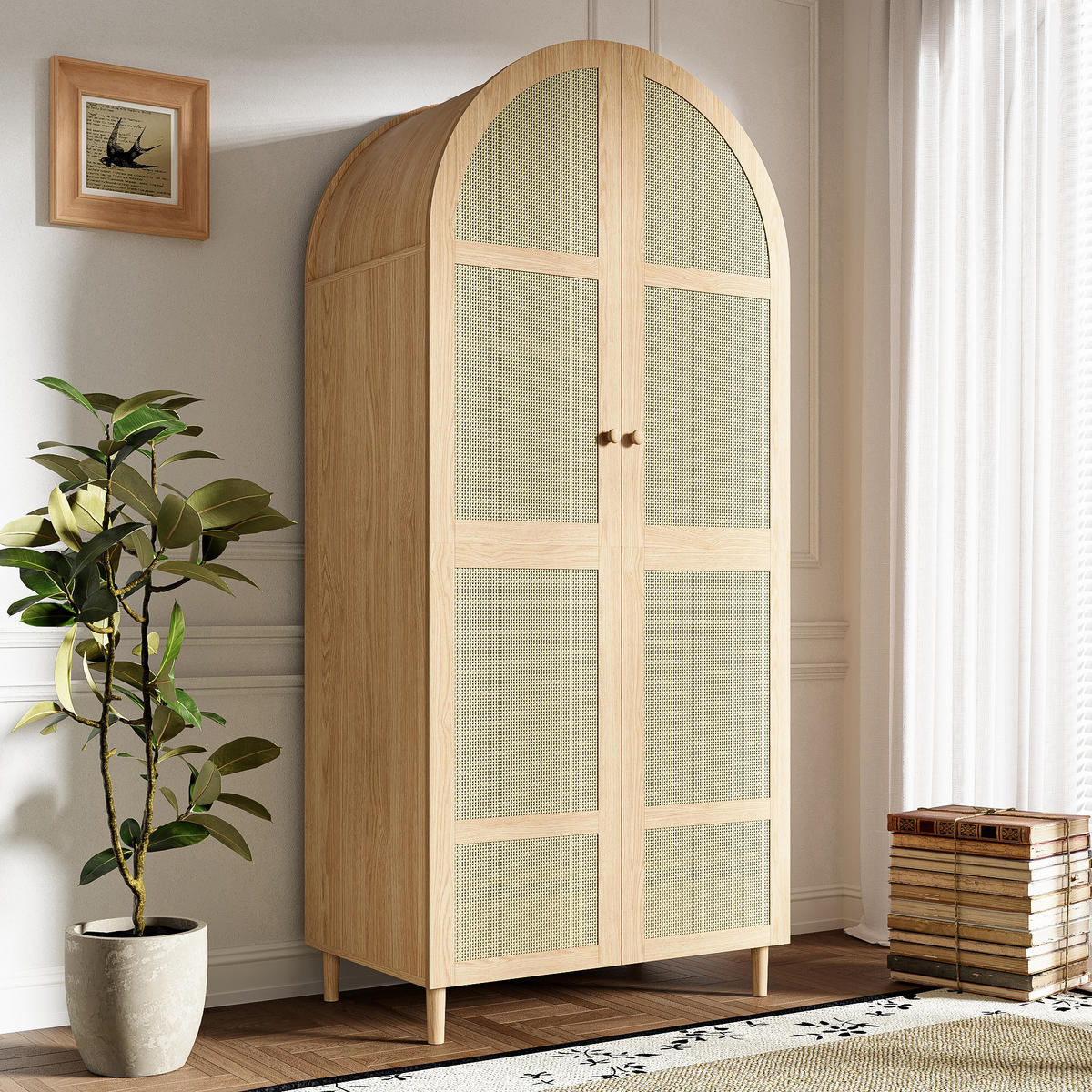 KLEIDERSCHRANK Gebogene Türen Stauraum Schubladen Schlafzimmer - Naturfarben, Holzwerkstoff (50/179/80cm) - FLIEKS
