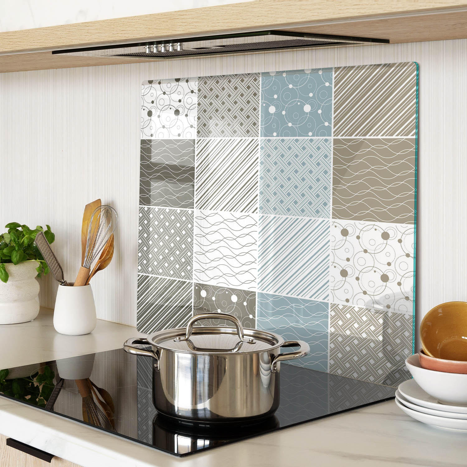 GLASPLATTE 60x52 cm Geometrisches Muster - Weiß Hochglanz/Weiß, Glas (60/0.4/52cm) - TULUP