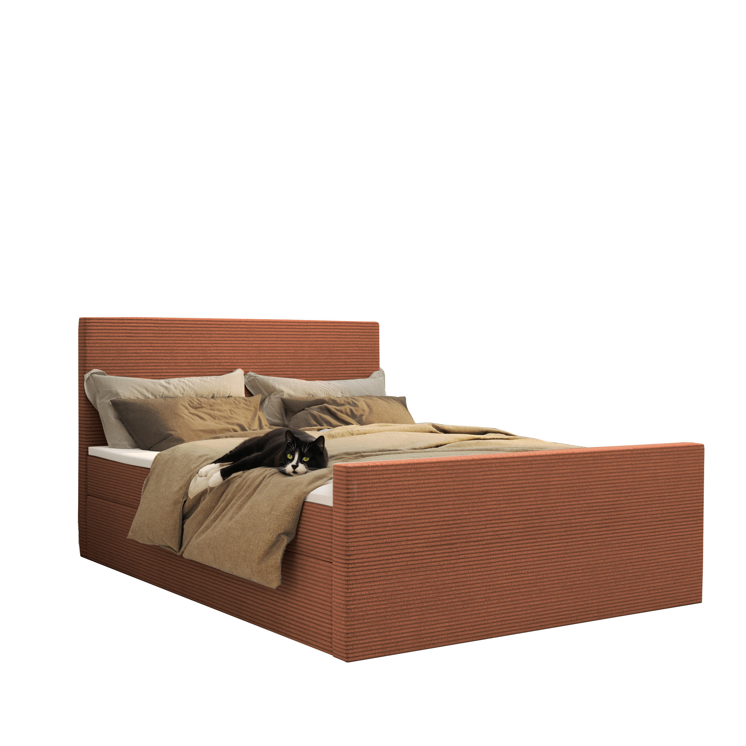 BOXBETT Mit Bettkasten Und Topper VIESTA Stoff Poso Ziegel 180x200 cm H2-Pocket - Orange, Holz/Kunststoff (180/200cm) - Kaiser Möbel