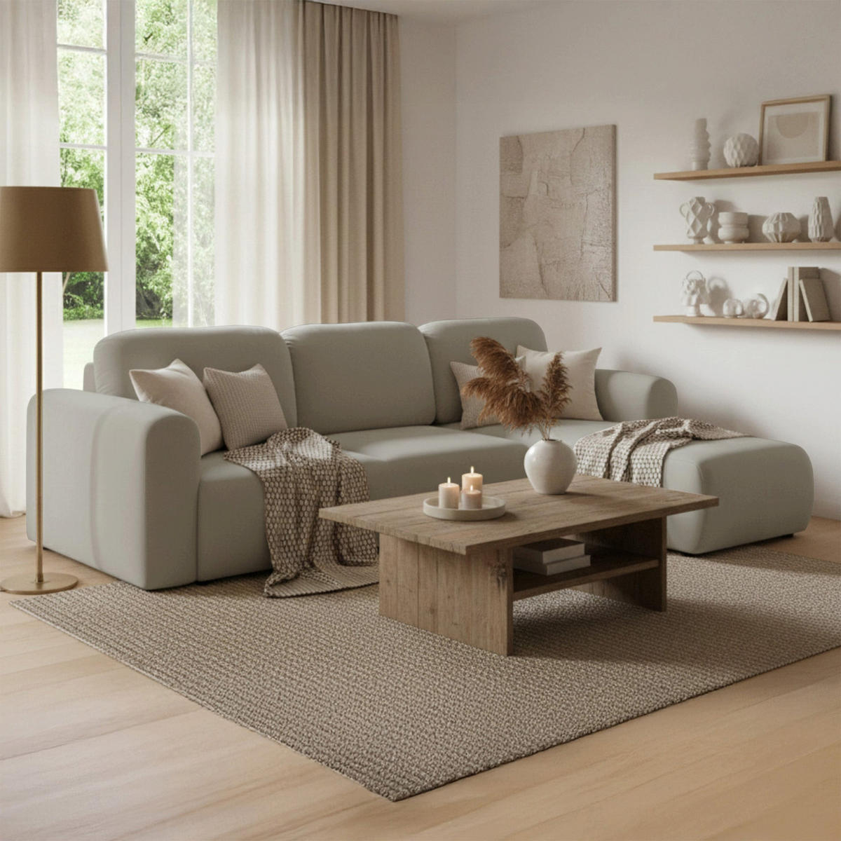 ECKSOFA Olido Beige-Samt - Beige/Schwarz, Kunststoff/Textil (245/150cm) - Selsey