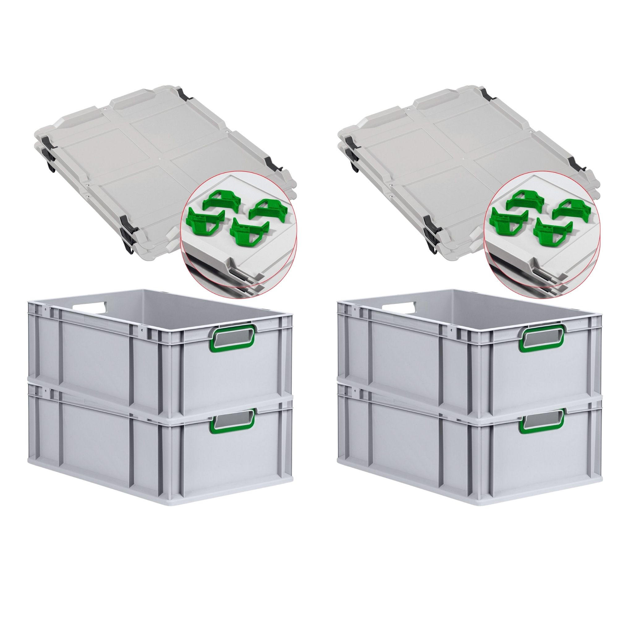 EUROBOX 4x Nextgen Color Mit Auflagedeckel 22x40x60cm Griffe Grün Offen - Grün, Kunststoff (40/22/60cm) - PROREGAL